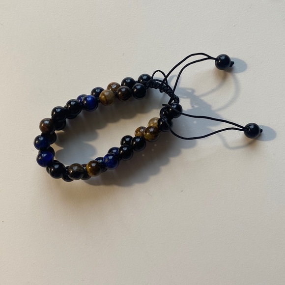 38 Blue and Yellow Tiger Eyed Double Beaded Bracelet - Picture 3 of 5